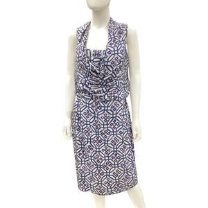 Lafayette 148 New York Dress Women’s SZ 8 White Blue And Purple Geometric Print